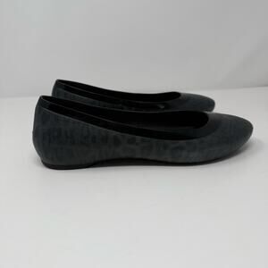 Crocs Flats Women's 11 Leopard Print Black Grey Lina Shiny Preppy Normcore EUC